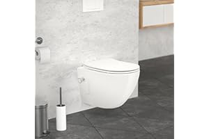 LuxeBath Toilette Suspendu sans Rebord, Blanc, Fonction Bidet, avec Siège WC Amovible en Duroplast, Softclose Abaissement Automatique, Chasse d'eau Profonde Saillie Courte 49 cm, WC pour Salle de Bain