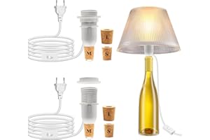 LAKONEI Portalampada per Bottiglia E14, Lampada Tappo Bottiglia con Interruttore e Spina, DIY Kit Lampada per Bottiglia di Vino con Tre Misure di Sughero per Bottiglie di Vino(2PCS Nessuna Lampadina)