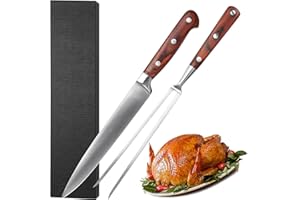 GiReich 2-Piece Carving Cutlery Set, Grill Cutlery Made of Stainless Steel with Wooden Handle, Cooking and Kitchen Accessories, Meat Knife and Meat Fork, Roasting Fork