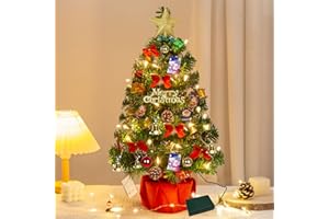 DONGQI Choinka 60 cm, mini choinka z świecącymi girlandami i ornamentami, dekoracja świąteczna na stół