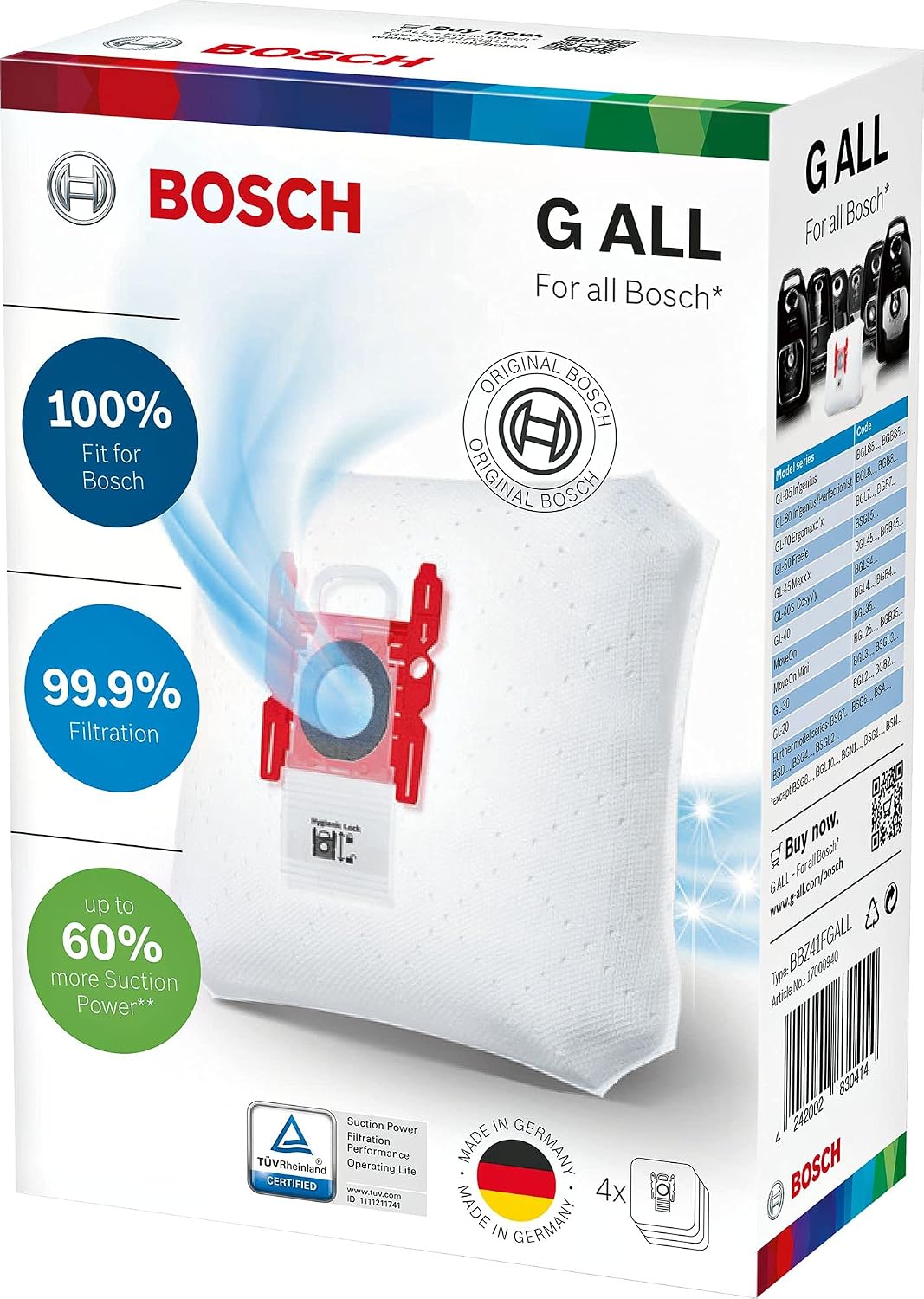 Bosch - Bolsas PowerProtect, Bolsas para aspirador Bosch tipo G All, BBZ41FGALL