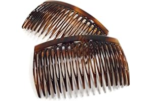 NIAVIDA 2 peinetas de aprox. 8 x 4,6 cm color marrón habana, peineta fabricada en Francia (518H)