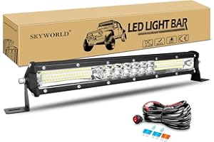 SKYWORLD 38cm 144W Barra LED con 12V kit de cableado, 7D delgado barras luminosas led para off road camión coche ATV SUV 4x4 barco, Lampara foco, Faros trabajo led 6000K Blanco