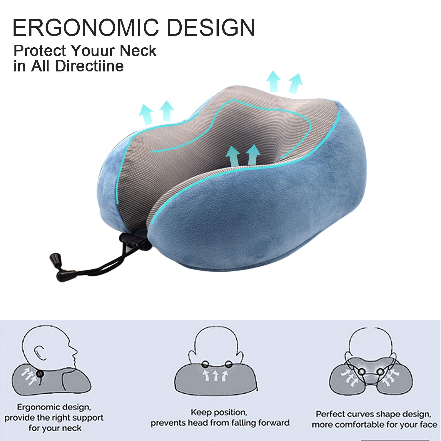 KIPTOP-Oreiller-de-Voyage-Coussin-de-Voyage-U-Oreiller-Cervical-en-Mousse-Mmoire-avec-Masque-de-Sommeil-Bouchons-doreille-et-Sac-de-Rangement-Idal-pour-Avions-Voitures-Famille-et-Bureaux