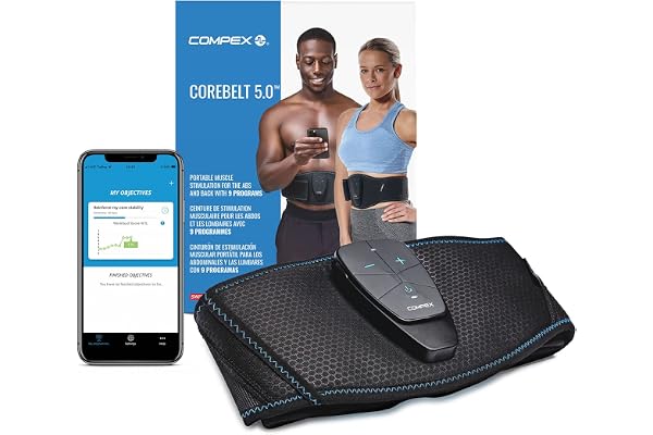 Compex Corebelt 5.0 – Ceinture d'électrostimulation abdominale et lombaire (EMS) - 9 programmes pour obtenir un ventre plus plat et plus ferme.