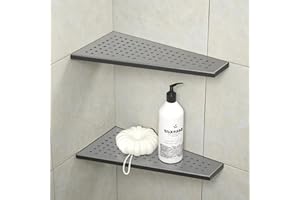 Bernkot Lot de 2 étagères d'angle flottantes trapézoïdales de 30,5 cm, Grille en Acier Inoxydable 304, pour Mur carrelé, sans perçage, Gris métallisé