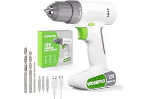 WORKPRO Wiertarka akumulatorowa 12 V z akumulatorem, 1500 mAh, uchwyt 3/20.3 cm, bezkluczykowy śrubokręt elektryczny, moment obrotowy 17 + 1, biała wiertarka do wiercenia / dokręcania / poluzowywania