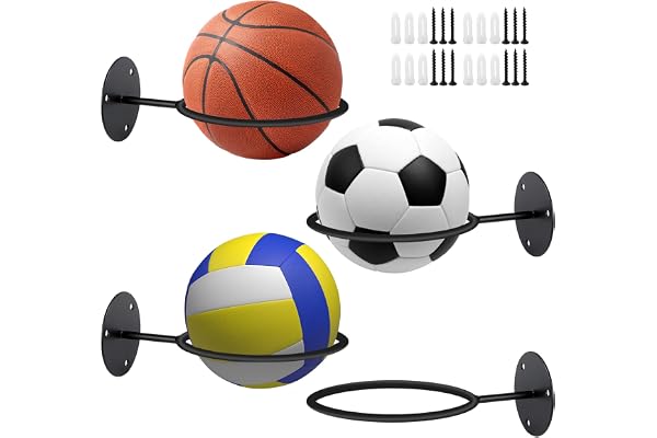 Jeinbuil 4 stycken väggfäste bollställ bollhållare vägg metall bollhållare svart baskethållare väggbollhållare med skruvar för basket volleyboll fotboll rugby