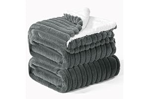 ‎BEDELITE BEDELITE Kuscheldecke Flauschig Decke Groß - Dicke XXL Sherpa Decken Grau 220x240 für Bett, warme Cord Kuscheldecken weiche Fleecedecke Wohndecke als Tagesdecke für Schlafzimmer