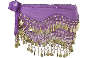 SamHeng Bufanda de cadera para danza del vientre, falda de danza del vientre Bufandas de cadera con monedas de oro colgantes para el traje de rendimiento Clase de yoga de danza del vientre