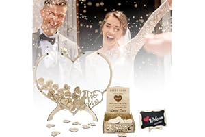 BestYiJo Libro de Firmas Bodas con 100 Piezas de Corazones de Madera, Caja de Caída de Marco de Madera, Tablero Transparente, Soporte de Madera, Caja de Almacenaje (Doble corazón)