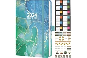Dzhzal Diary 2024 A5 Page a Day, Day Per Page Diary 2024 From January 2024 to December 2024, Hard Cover Productivity Daily Planner with Monthly Tabs, Pen Loop and Inner Pocket 5.7"x8.3"