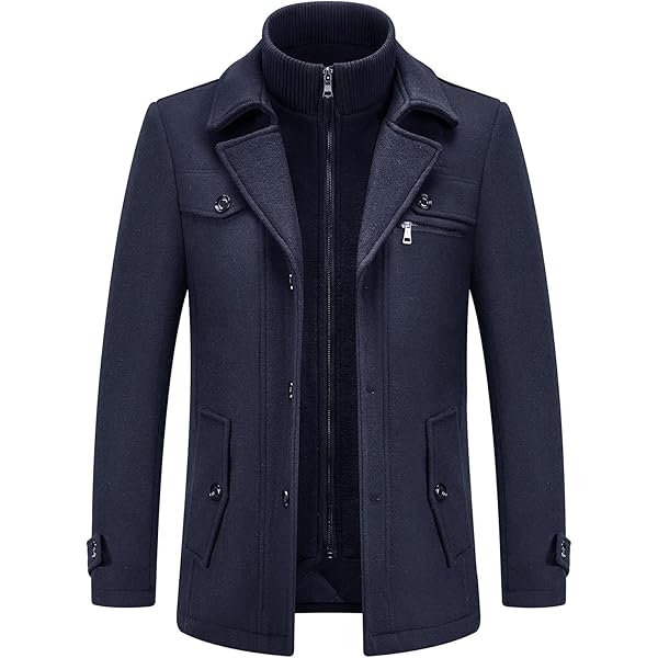 PRIJOUHE Heren wollen jas hoodie lange trenchcoat katoen casual wollen
