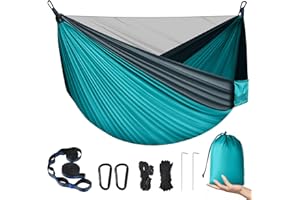 Hamaca de Acampada, PHYSEN Hamaca de Camping con mosquitera, 290 x140 cm Colgantes para 2 Personas 300KG Capacidad de Carga,Viaje Ultra-Ligera para Jardin Playa Camping al Aire Libre