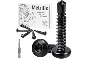 Metrifix 60 st. Torx borrskruvar 4,2 x 32 mm självgängande skruvar | 410 rostfritt stål linshuvud plåtskruvar svart torx med T20-bit DIN 7504 för metallplåt elektrisk installation verkstad DIY