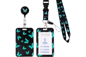 VALICAER Retráctil Lanyard con Tarjetero Estilo Mariposa Correa para Cuello con Llavero Giratorio y Impermeable Portatarjeta Id Card Holder con Lanyard para Estudiante Profesor Personal Doctor Enfermera
