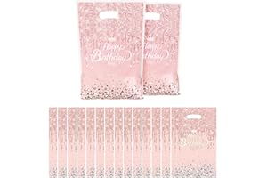 RAYKCE 30 Pièces Sachet Bonbons Anniversaire, Sachet Anniversaire Enfant Fille-Sacs De fête D'anniversaire Sacs Cadeaux En Plastique Pour Enfants, Pochettes Rose Bonbon Fête Pour Garçons Et Filles