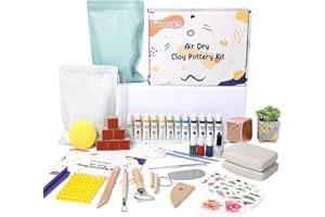 Gleamkid Air Dry Clay for Adults,43 PCS Pottery Kit with 25ml Acrylic Paints,Stamps, Clay Kit Perfect for Creative Projects & DIY