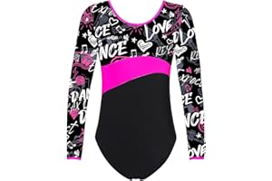 Oyolan Enfant Fille Justaucorps Gymnastique Danse Classique Patinage Leotard Manche Longue Imprimé Etoile Dancewear Performance 3-16 Ans