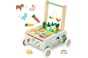 labebe - Girello Bambino, Primi Passi Legno per Bambini&Bimba, Girello Neonato&Bambino Primi Passi, Carrellino Girello Primi Passi per Bambini Legno, Giro Girello Giardino/Esterno per 1-3 Anni Bambini
