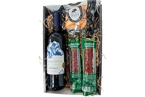 DELIEX DELICIAS DE EXTREMADURA Cesta gourmet para regalar con ibéricos, a elegir con vino, aceite o paté y crema de queso, escoje la caja regalo que mas te guste (Estuche regalo, Vino)