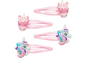 GEOSAR 4 Pcs Unicorn Hair Clips Cute Unicorn Hair Barrettes 2 Pattern Unicorn Hair Accessories PVC Hair Slides for Girls Unicorn Hair Barrettes Cartoon Hairpins Hairclips for Kids Girls Children