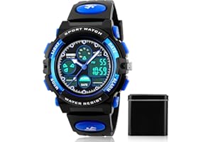 Acemall Kids Watch 50M Waterproof Wrist Watches with Alarm, EL Film, Stopwatch, LED Digital Watch Gifts for 5-18 Year Old Boys Girls Kids Children Teen Junior (Blue)