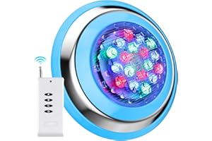 Roleadro Foco LED Piscina, 54W Luz Piscina Sumergible RGB Multicolor IP68 Impermeable Lámpara Piscina con Control Remoto, Luces para Piscinas iluminación Wall Mounted, 12 V AC/DC, Cable 5ft