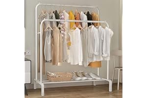 NONE MANUFACTUER Clothes Rail Heavy Duty Clothes Rack Metal Double Poles Clothing Garment Rack Hanger 144x110x55cm Freestanding Coat Rack with Bottom Storage Shelf for Bedroom Home Office White