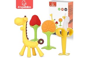 ANGELBLISS Mordedor Bebes Refrigerante,Mordedores Bebes BPA Gratis Juguetes para La Dentición para Bebés,Natural Organic Freezer Safe Silicone Teethers (4 UNIDADES) naranja