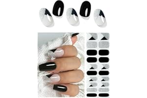 Wahrshei Pegatinas de Gel | Purpurina Negra Francesa Pegatinas Uñas Gel | 20 Pcs Gel Semicurado de Pegatinas | Adhesivos para Uñas de Gel, Envolturas de Esmalte de Gel para Uñas