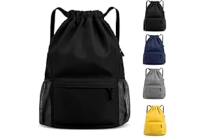 MEYDLL Sac de gym avec cordon de serrage - Grande capacité - Sac de sport avec cordon de serrage - Sac à dos avec compartiment à chaussures - Imperméable - Sac de gym avec deux poches latérales pour