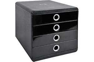 Exacompta 314438D - Módulo individual con 4 cajones para documentos A4+, ultra-rígido, cajones cerrados, con stop de seguridad - 347x278x267 mm - BIG-BOX - POP-BOX - Negro/plata