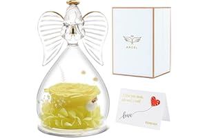 Miofula Ángel Rosa Eterna, Figuras de Ángel Hechas A Mano con Flores de Rosas Reales Conservadas Cumpleaños Navidad Bodas Aniversario Día Acción Gracias Regalos para Mujeres Abuela Esposa (Amarillo)