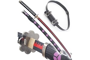 REPLIKSWORD One Piece Katana en Bois Lame en Bois Zoro Shusui Replique Epee Sabre + Ceinturon Noir Porte Epee Ceinture