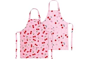 Livdouyu 2 Pack Kochschürze Kinder, Obst Kinderschürze Schürze Grillschürze Mädchen Malkittel Kinder Beim Kochen Malen Grillen(pink)