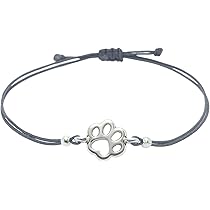 Bracciale Donna Con Zampa D'argento E Cuore, Fatto A Mano In Germania, Regolabile Con Nodi Macramè, Confezione Regalo Inclusa