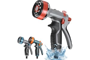 YMTEEDIO Hose Pipe Spray Gun, Garden Hose Spray Gun, Hose Spray Gun, Garden Hose Nozzles & Spray Guns, Hose Gun for Garden Hose, Garden Hose Gun with 8 Spray Patterns & Flow Control (Red&Grey)
