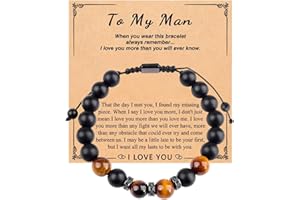 Emereau Mens Bracelet Anniversary I Love You Gifts for Him, 8MM Tigers Eye Beaded Bracelet To My Man Bracelets Birthday Gifts for Boyfriend Uncle Brother Son Step Dad Husband Brother Grandson Nephew