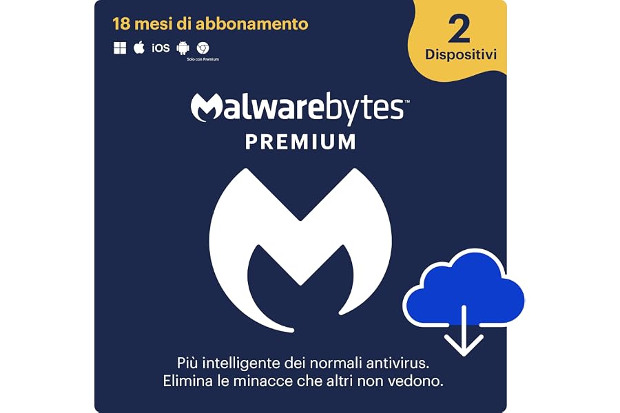 Malwarebytes | Windows/Mac/iOS/Android/Chrome | Premium | 2 Dispositivo | 18 Mesi | Codice d'attivazione via email