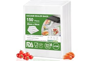 Omtofo 150 påsar vakuumpåsar 20 x 30 cm, präglad, BPA-fri, slitstark, vakuumförpackare, påsar för alla hem, vakuumförpackare
