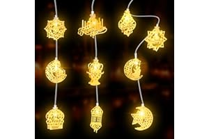 ‎ETOPGO Etopgo Ramadan Lichterkette, 3M 20 LED Stern Mond Ramadan Dekor Lichterketten Batterie, Eid Mubarak Lichterkette mit 6 Stunden Timer für Muslim Ramadan Eid Mubarak Dekoration Innen Außen-Warmweiß