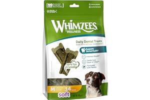 WHIMZEES – Snacks Dentales Naturales - para Perros Mayores Medianos – Palitos Blandos Masticables – Mejora la Higiene Bucal – 14 Unidades
