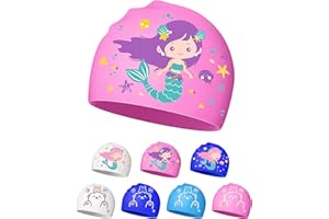 SWAUSWAUK Swimming Cap Kids for 4-12 Years, Waterproof Silicone with Cute Patterns