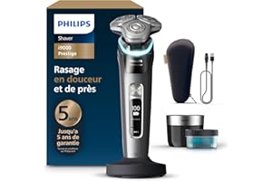 Philips Rasoir i9000 Prestige, Rasoir électrique sec et humide, avec technologie Skin IQ, système Triple Lift & Cut, lames rotatives à 360° SteelPrecision, dosette à nettoyage rapide, modèle XP9202/30