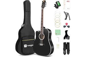 Vangoa 4/4 Chitarra per Mancini Principianti Adulti Mancina Acustica Chitarra Cutaway Left Handed Guitar Kits, Nero