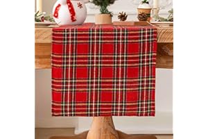 Jayusaror Runner Natalizio da Tavolo Moderno Rosso e Nero Tartan Scozzese Centrotavola Natalizie Decorativi Plaid Christmas Table Runner Addobbi Natalizi per la Casa, Feste 40x240cm
