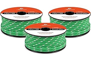 Abma Cord Polyesterseil 6mm x 20m Seil Geflochtene Schnur Reißfest für Outdoor, Boot, Festmacher, Zelt, Garten - Grün/Weiß