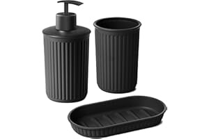 Tatay Set de 3pcs Sobremesa de Baño (Vaso + Dosificador + Jabonera) Baobab, de Plástico, Libre de BPA, Negro