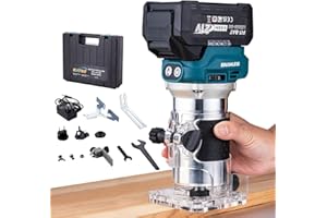 KATSU TOOLS KATSU FIT-BAT 21V Brushless Cordless Wood Trimmer Laminator Router Joiners Tool with 4.0Ah Battery and Charger, 3 Chucks Collets 1/4", 6mm and 8mm, Trimmer Base, in Plastic Case